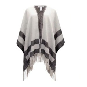 ✨NWT✨ Walter Baker Verushka Poncho Wrap | Designer Fringe | Charcoal/Ivory